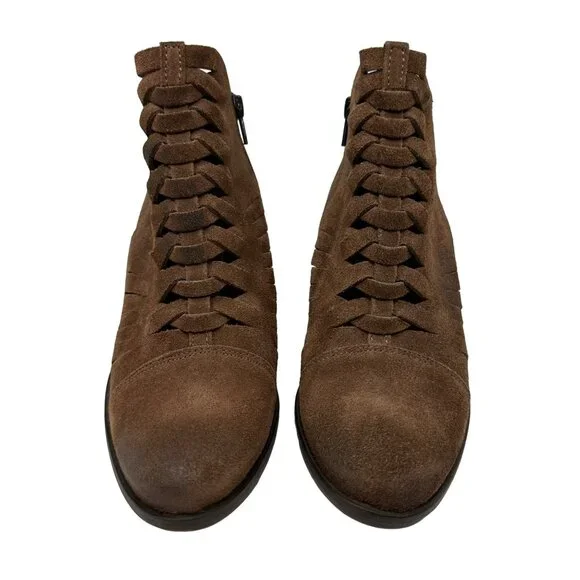 Free People Loveland Ankle Boot Size 39 US 9 Brown Suede Snake Embossed Boho - Picture 5 of 12